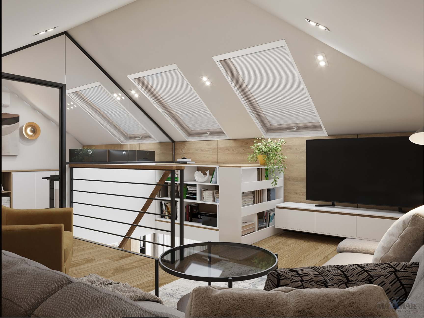 Cellular Skylight - Motorized 2 Roller Shades Maxxmar